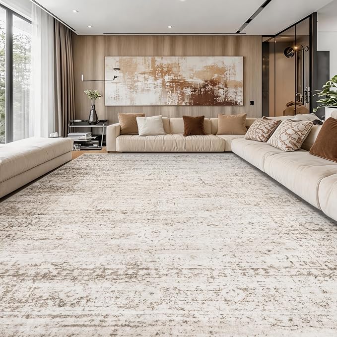 10x14 Area Rugs Large Living Room Rug Washable: Modern Abstract Rug Indoor Modern Carpet Non Slip for Dining Room Bedroom Nursery Home Office Beige Ivory