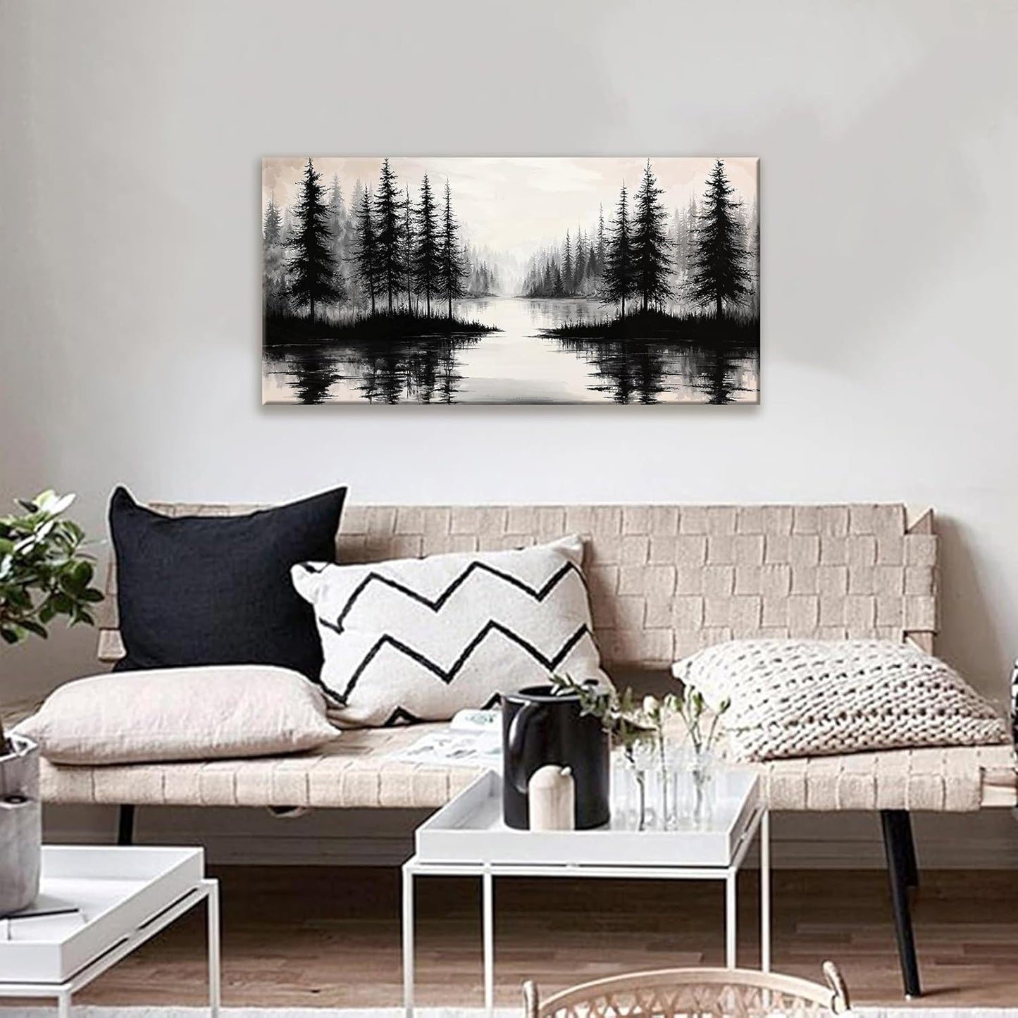 QSQ Canvas Art Wall Decor Print Modern Landscape Wall Art For Bedroom Modern Office Home Wall Decorations Forest River Landscape Paintings Pictures Artwork Aesthetic 20 X 40 In