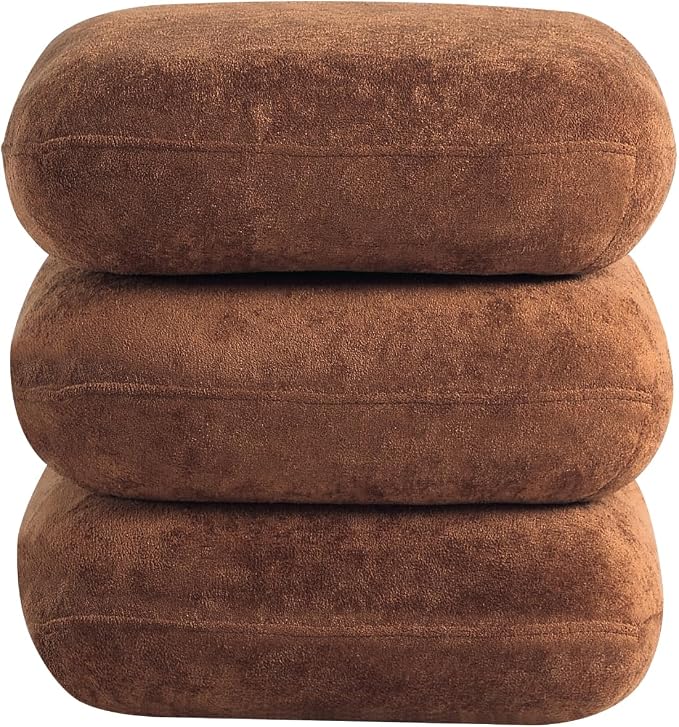 Get Set Style 360° Swivel Velvet Ottoman, Modern Upholstered Foot Stool, Multifunctional Vanity Chair Accent Stool for Small Space, Living Room, Bedroom, Entryway, Honey Ginger