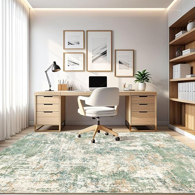 6x9 Area Rugs Living Room: Washable Large Abstract Soft Green Rug Stain Resistant Indoor Floor Non-Slip Accent Carpet for Men Modern Home Enthusiasts Aged 25-45 - Bedroom Office Playroom