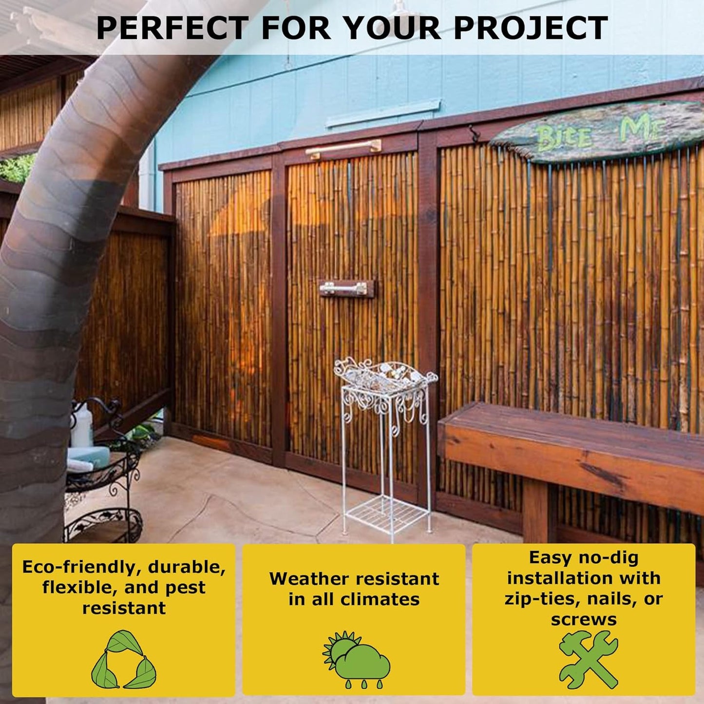 Backyard X-Scapes Dark Bamboo Fence Privacy Screen Decorative Fence Roll Panels, Caramel Brown 3 ft High x 8 ft Wide