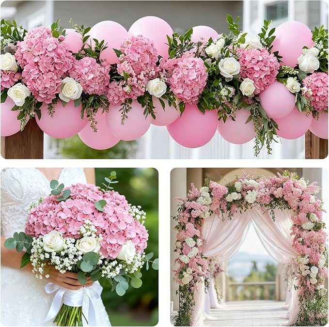 4 Pcs Artificial Hydrangea Silk Flowers with Stems, 19.7" Pink Faux Hydrangeas Bouquet, 240 Petals, UV Resistant & Waterproof Fake Flower for Outdoor Wedding Home Decor