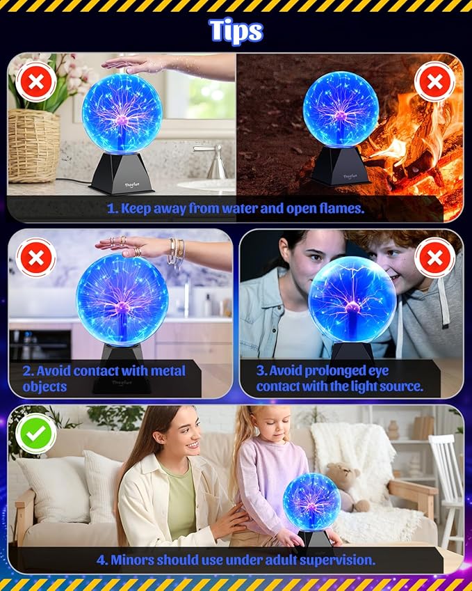 Theefun Blue Plasma Ball: 8 Inch Huge Plasma Globe Birthday Gifts Touch & Sound Sensitive Plasma Ball Lamp Electric Ball Lightning Novelty Light for Parties, Home, Prop, Room Decoration