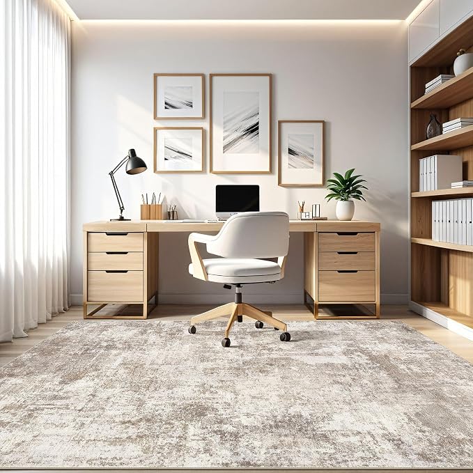 10x13 Area Rug Living Room: Washable Large Abstract Soft Rug Stain Resistant Indoor Floor Non-Slip Accent Carpet for Women Modern Home Enthusiasts Aged 25-45 - Bedroom Nursery Playroom- Beige Brown