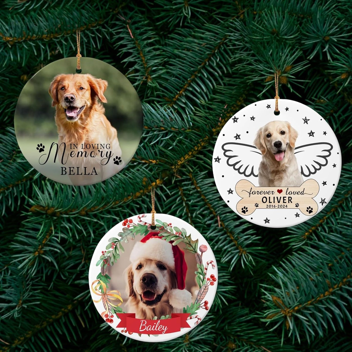 Personalized Dog Photo Ornament 2025 Custom Pet Cat Picture Name Ornaments for Christmas Tree,Dog 1st Christmas Ornament Gift, Double-Sided Ceramic Customized Xmas Ornament