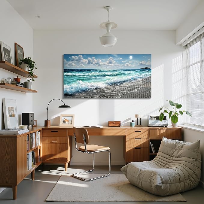 imjiayu Extra Large Wall Art, Beach Wall Decor, Ocean Wall Art for Living Room Bedroom Office Dining Room Home Decor, Coastal Landscape Canvas Paintings, Seascape Pictures Prints Artwork, 29" x 57"