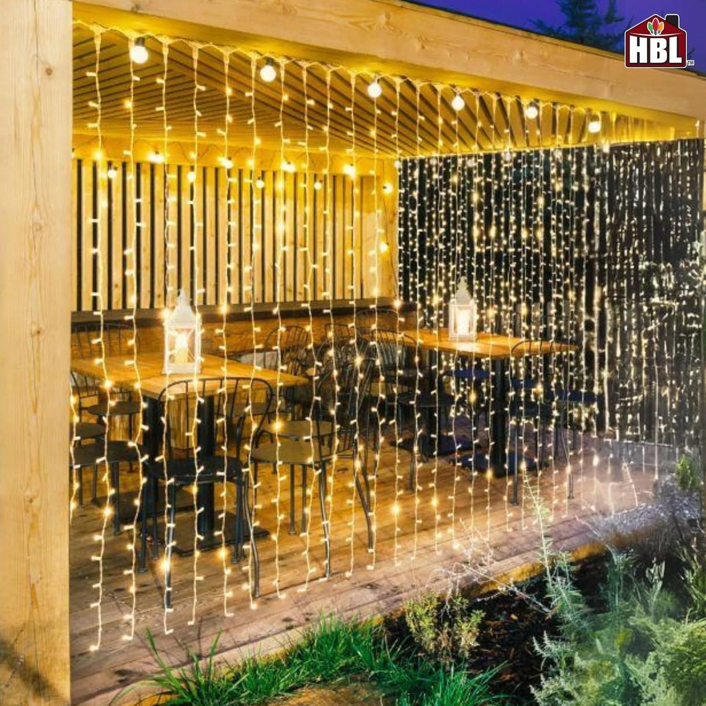 Belle Luci 768-Bulb Warm White Connectable LED Curtain Lights Outdoor Porch Decor 4'X8.5'