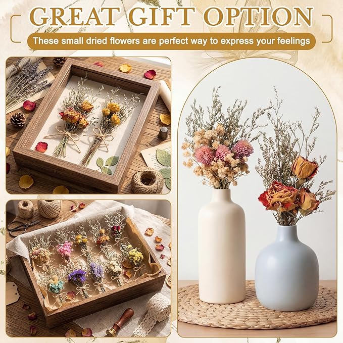 Riceshoot 30 Pcs Dried Flower Bouquets Mini Dried Flowers Bulk with Stem Natural Real Flower Bundles Forget Me Not Boho Floral Arrangement for Crafts Vase Dly Wedding Decor Bridesmaid Gift, 10 Styles