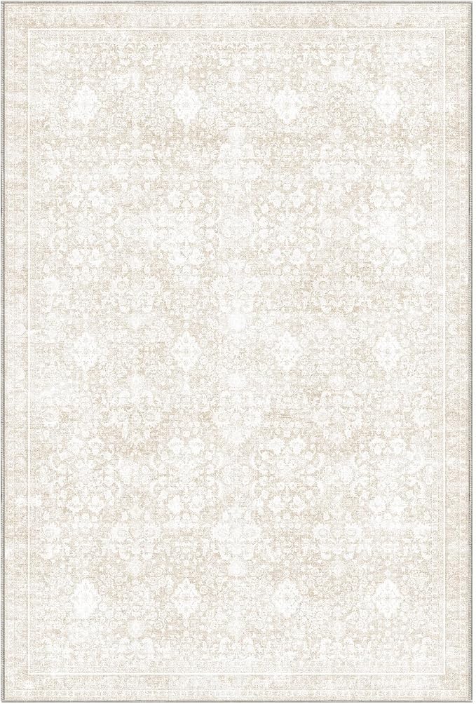 Sasttie 4x6 Area Rug, Ultra-Soft Washable Rug, Low Pile Foldable Thin Carpets with Non-Slip Backing, Skin-Friendly Stain Resistant Carpet for Living Room, Bedroom, Kitchen, Dorm, 4x6, Cream