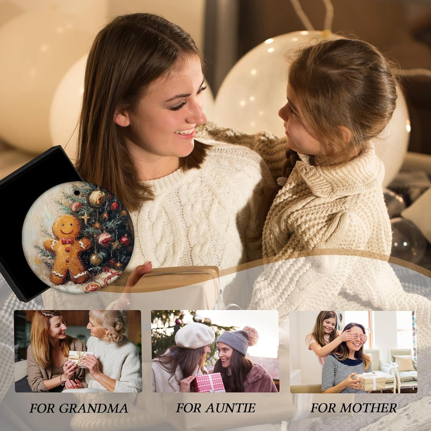 Vintage Christmas Gingerbread Ceramic Ornament Gifts, Retro Winter Christmas Gingerbread Decorative Hanging Ornaments for Xmas Tree Holiday Party Decoration, Winter Xmas Tree Decorations