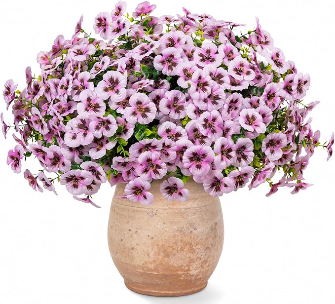 24 Pcs Artificial Fake Pansy Flowers for Outdoor,Faux Silk Plants Flowers UV Resistant Pansies Spring Flowers for Planter Front Door Porch Yard Patio garden Window Box Home Decor(Light Pink)
