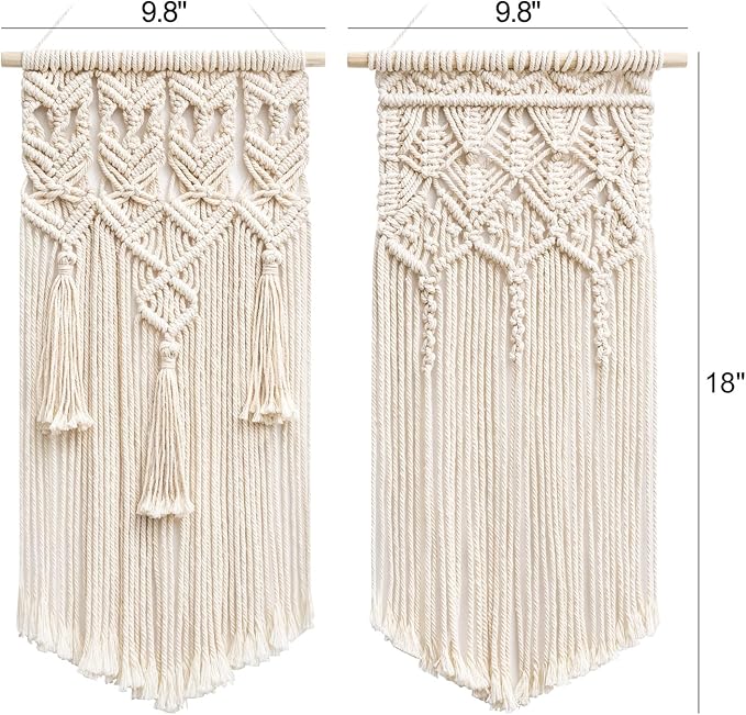 Mkono 2 Pcs Macrame Woven Wall Hanging Boho Chic Geometric Art Decor - Beautiful Bedroom Nursery Apartment Home Decoration, Gift for Girls Adults Birthday Christmas, Small Size 18" L x 9.5" W