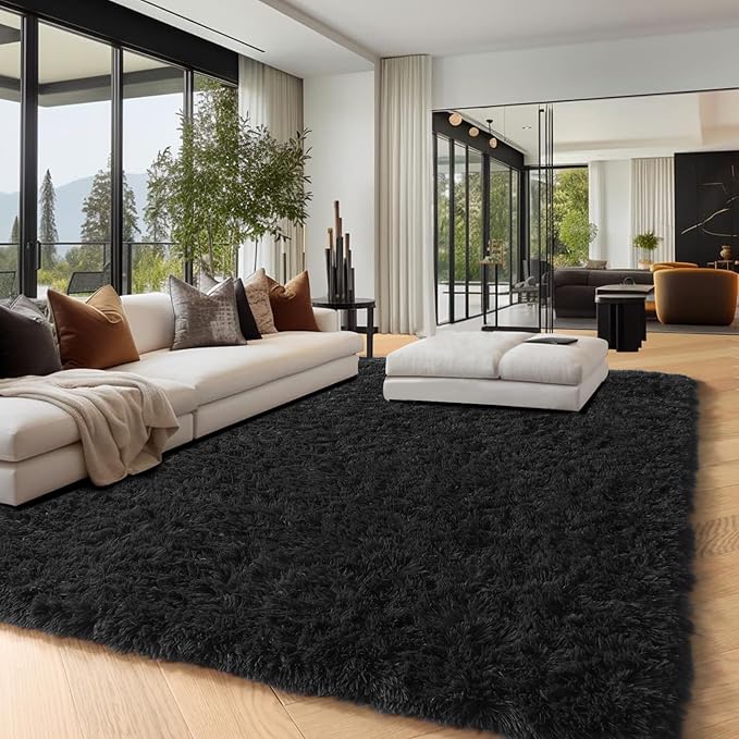 PAGISOFE Fluffy Shaggy Area Rug for Living Room 5x8 Ft,Soft Fuzzy Rugs for Bedroom Shagg Carpet for Kids Girls Boys Dorm Room Furry Rugs for Nursery Playroom Fluffy Toddler Room Rug Black