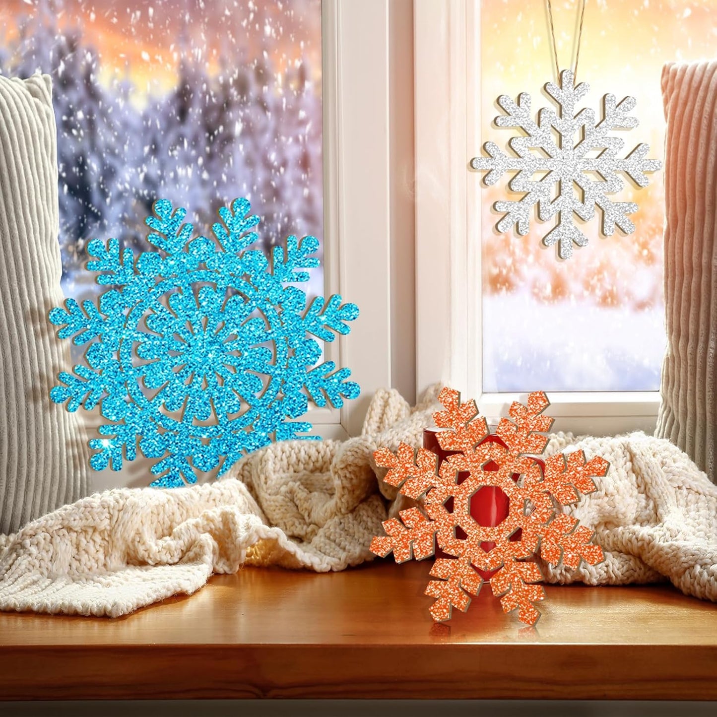 Hollow Wooden Snowflake Ornaments for Paint Christmas Decorations Cutouts Unfinished 6Pack, Wood Snowflakes for Crafts DIY Blank Cutouts Ornament Winter New Year Decorations (3 Styles 3 Size)