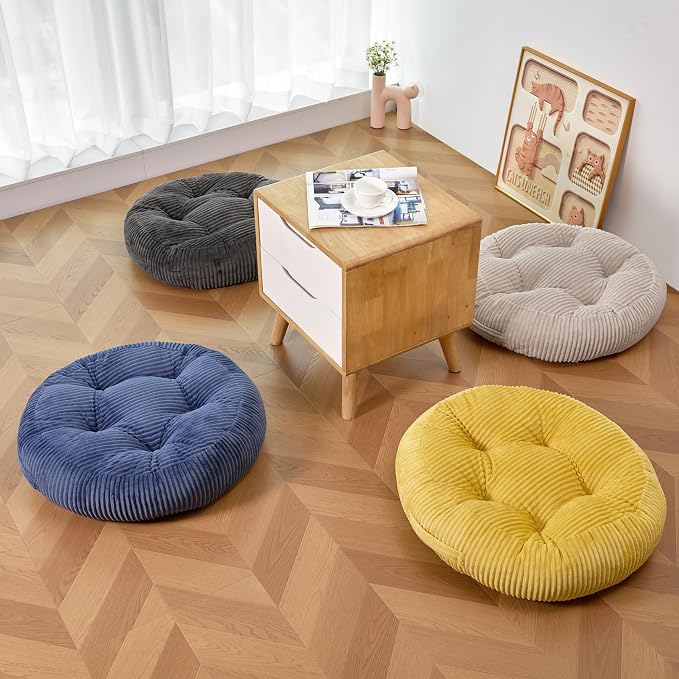 Round Floor Pillow, 6-Inch Thick Meditation Floor Cushion with PP Cotton Filling, Soft Corduroy Boho Floor Seating for Living Room, Bedroom, 22 x 22 Inches (Beige, 1 Pack)