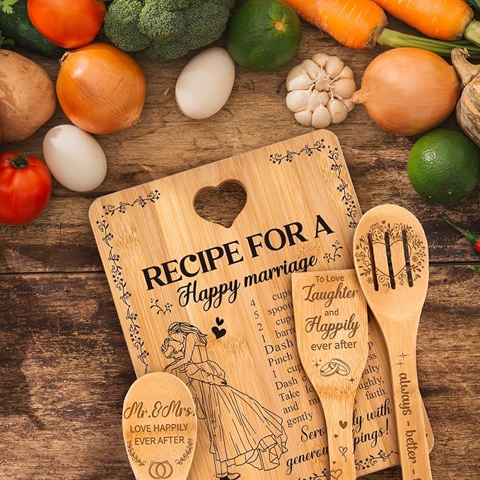 Bridal Shower Bachelorette Gifts for Bride Groom, Wedding Gifts for Couples 2026 - Happy Marriage Cutting Board Set for Newlyeds Newly Engaged Couples Bride to Be Wedding Shower