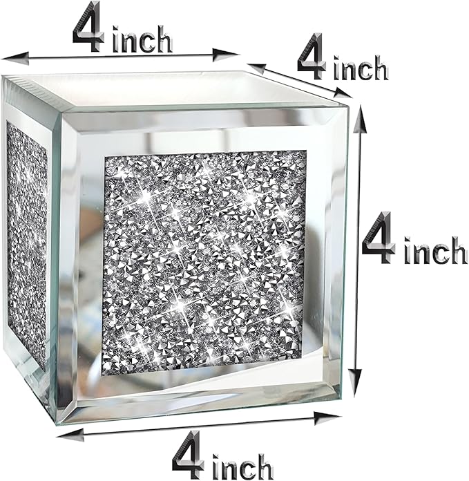 ZOLAPI Set of 2 Crystal Crush Diamond Candle Sconces, Gorgeous Silver Mirrored Wall Sconce, Candle Holder Glass Wall Decorations for Home Décor, Living Room, Dining Room. Floating Shelves