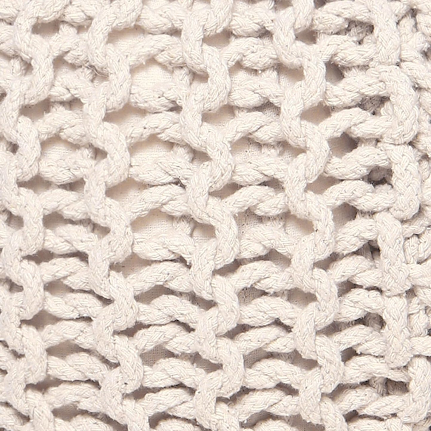 REDEARTH Round Pouf Ottoman –18"x18"x14" Hand-Knitted Cotton Pouffe –Cable Footstool –Boho Dori Hassock –Pre-Stuffed Poof – Extra Seat -Poofy Footrest for Living Room, Bedroom, Nursery, Nook –Ivory