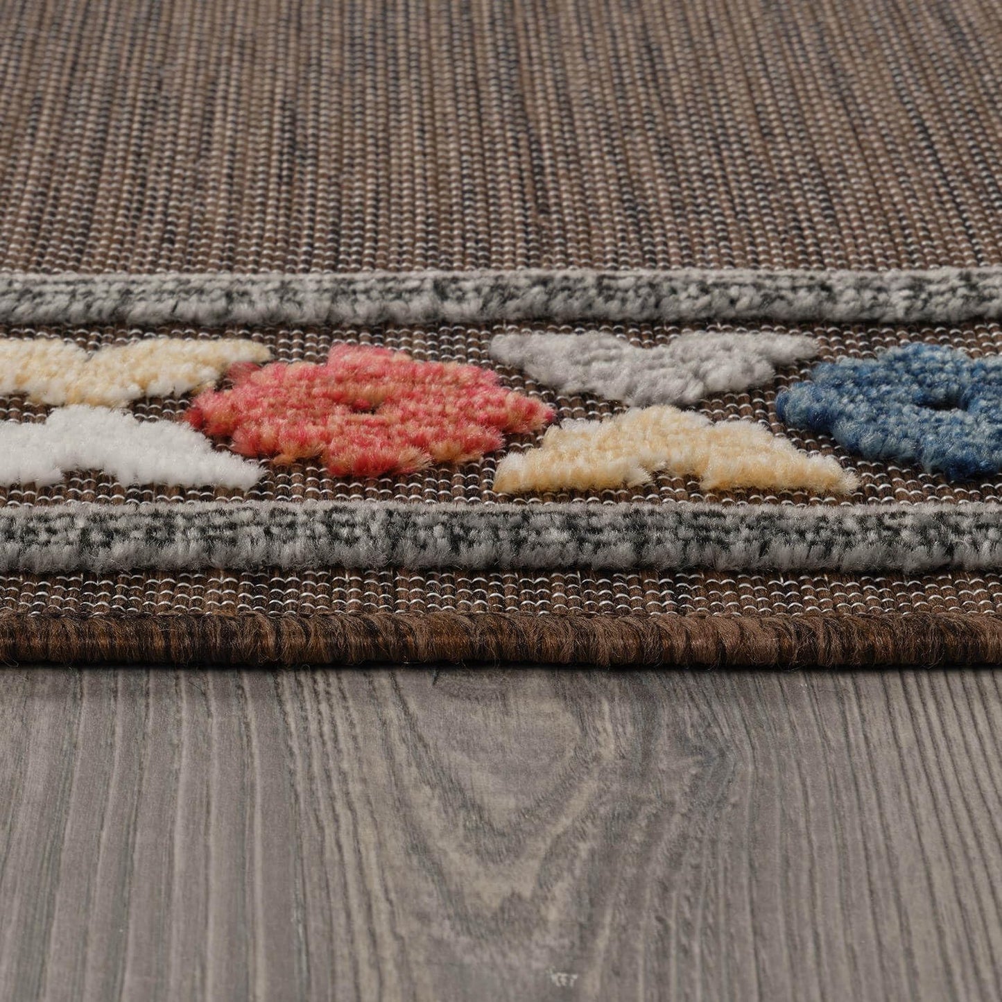 Beverly Rug Outdoor Runner Rug 2x7 Modern Floral Bordered Area Rugs for Indoor and Outdoor Patio Easy to Clean Non Shedding Living Room Porch Garden Washable Outside Carpet (2 x 7 Brown)