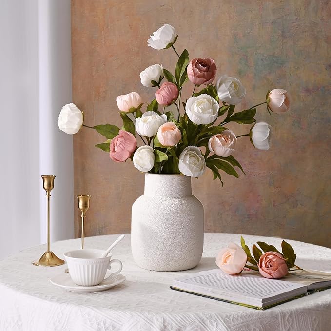 Waipfaru 6 Pcs Faux Peonies Artificial Flowers for Vase, 27" Fake Silk Peonies Flowers for Wedding, Vase Filler Flowers for DIY Bouquets Centerpieces Bridal Shower Office Decor- Mixing
