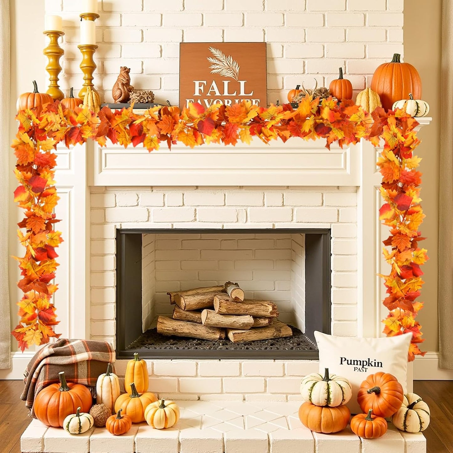 Joyhalo 2 Pack Fall Leaves Garland Indoor Outdoor Fall Decor,Hanging Maple Leaves Garland for Mantle, Door Frame,Fireplace and Thanksgiving Decor