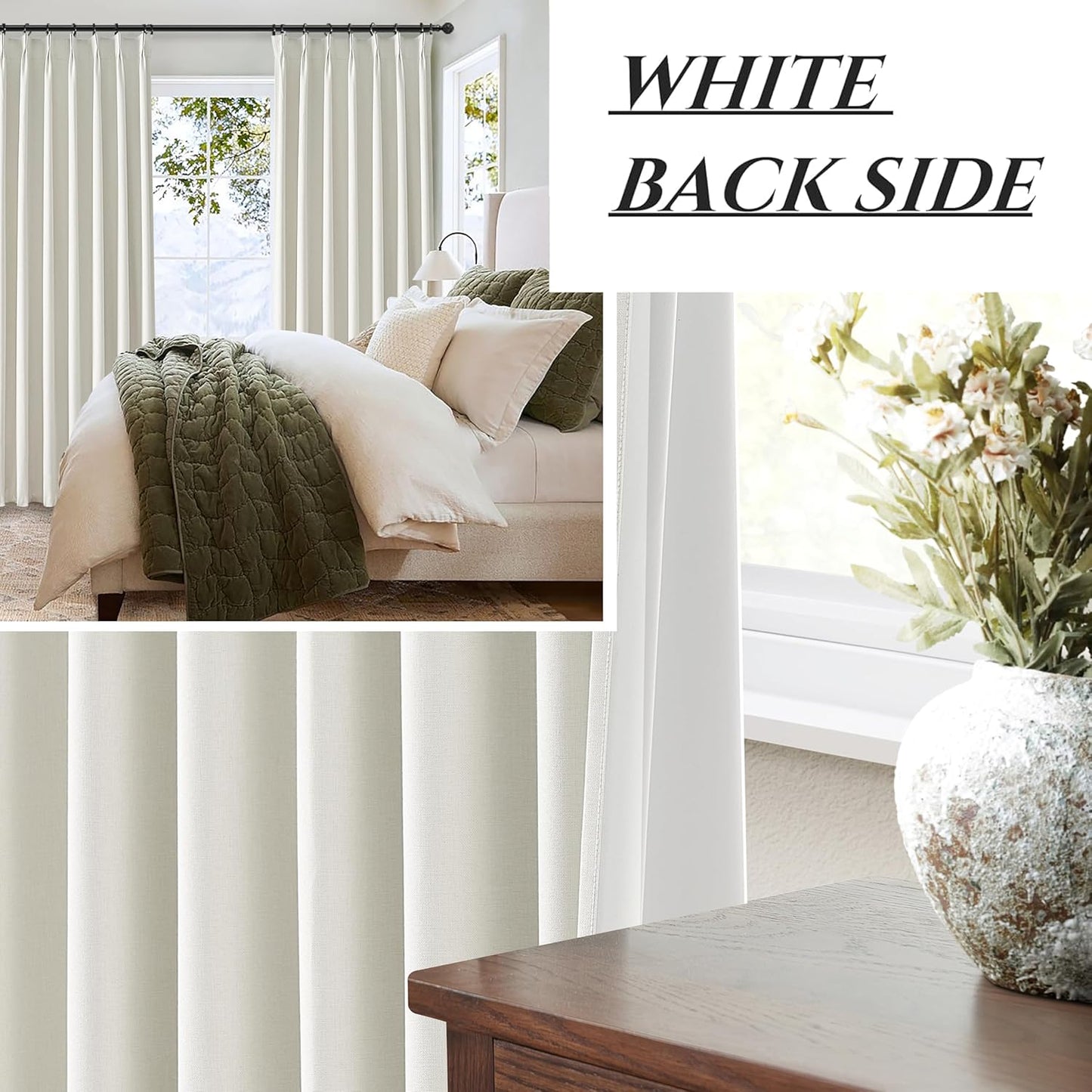 10 ft Extra Long Curtains for Sliding Glass Doors, 100% Blackout Beige White Pinch Pleated Linen Winter Curtains Insulated Noise Reducing Heavy Drape for Large Window (40" Wx120 Lx2 Panels)