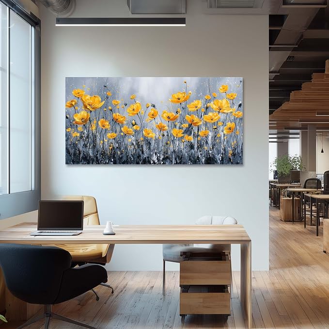 Ggaafet Yellow Floret Wall Art for Living Room Canvas Oil Painting Prints Beautiful Flowers Floral Blooming Art Deco Pretty Artwork Office Bedroom Family Dining Room Decor Large