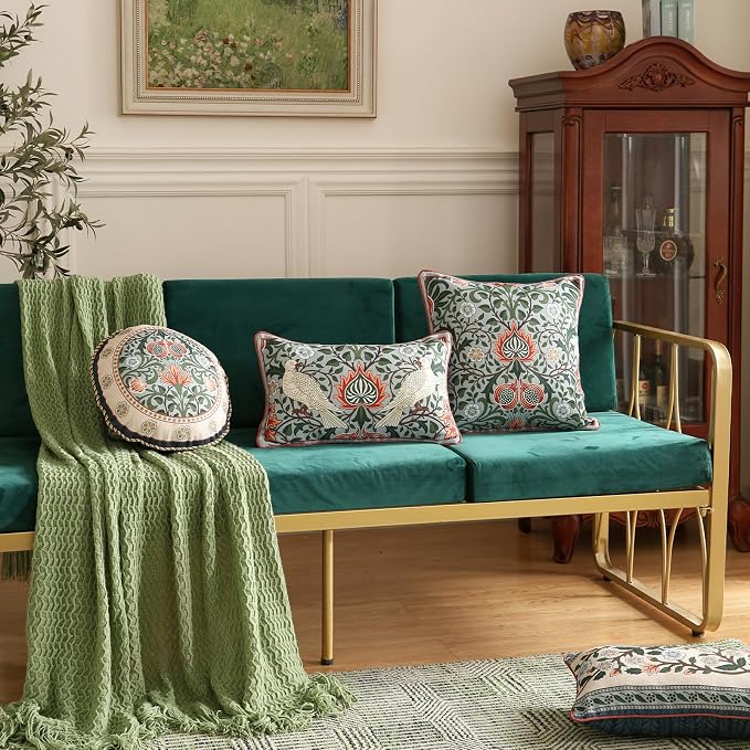 ISAENNE Designer Linen Square Throw Pillow Cover,Set of 2,18"x18"-Naples A | Vintage French Elegant Pillow Cover,Concealed Zipper Design,Floral Pattern,Sofa,Bedroom,Living Room,Lounge Chairs