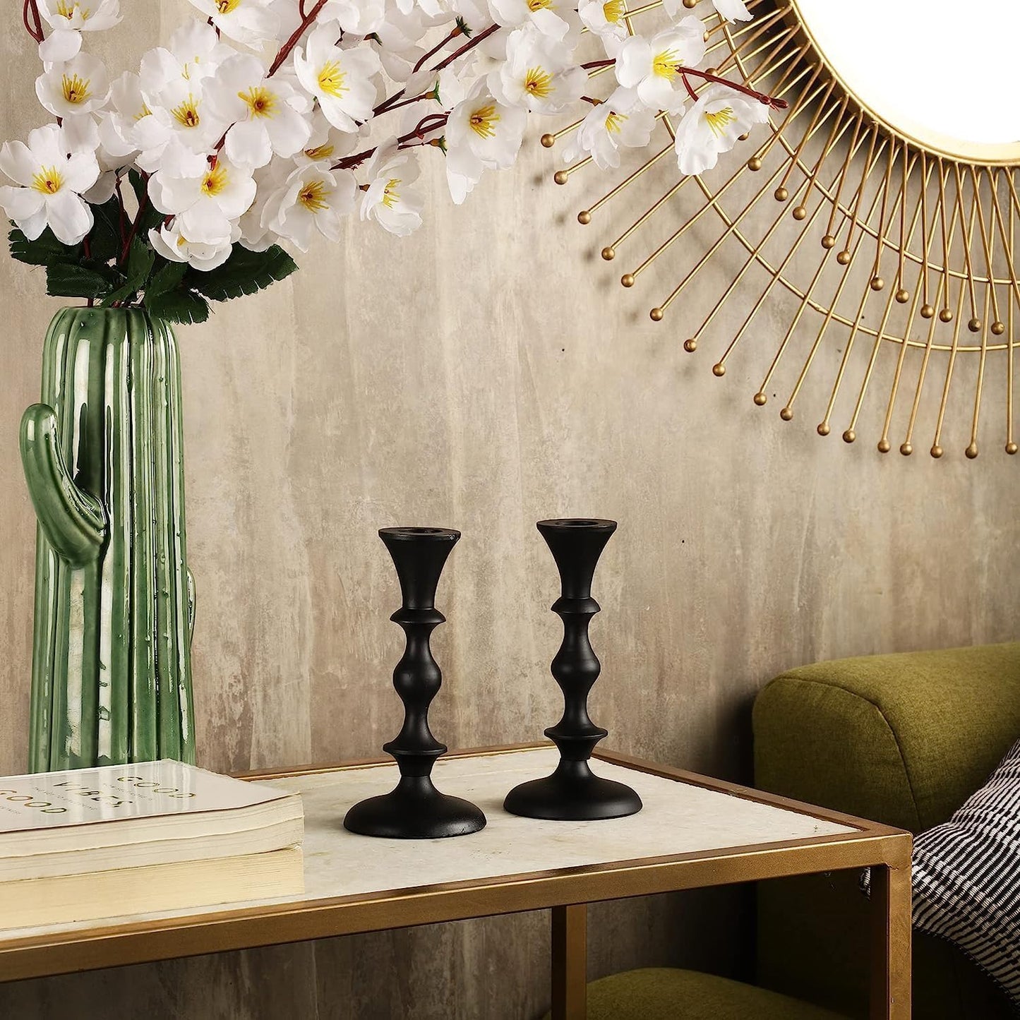 Rely+ Black Candle Holders Set of 2 Decorative Centerpiece Table Candlesticks Holders for Taper Candles Home Decor Easter Candle Holders for Dinner Party Wedding Decorations