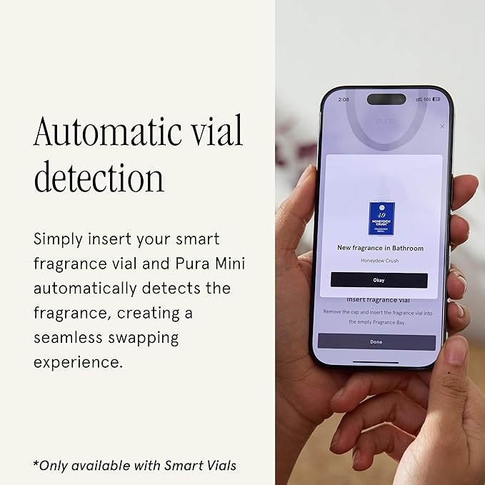 Pura Mini Smart Fragrance Diffuser for Small Spaces Adjustable Smart Home Device with LED Light & Automatic Vial Detection - Includes 1 Scent Refill - Lemon