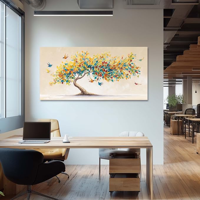 Ggaafet Bright Colorful Tree Wall Art for Living Room Canvas Oil Painting Prints Beautiful Tree of Life Art Deco Modern Artwork Office Bedroom Family Dining Room Decor Extra Large
