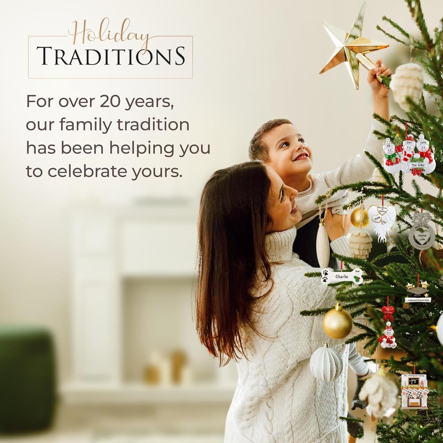 Personalized Family of 7 Ornament 2025 | Free 24h Customization | Christmas Ornaments for Tree | Custom Gift Wrapped Green Glitter Keepsake for Seven Persons