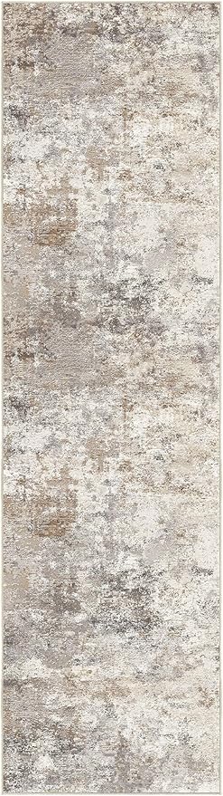 UERMEI 2x8 Washable Runner Rug for Hallway, Non Slip Low Pile Kitchen Carpet, Neutral Modern Abstract Indoor Floor Mat for Entryway Laundry, Kid & Pet Safe High Traffic Area, Brown Grey