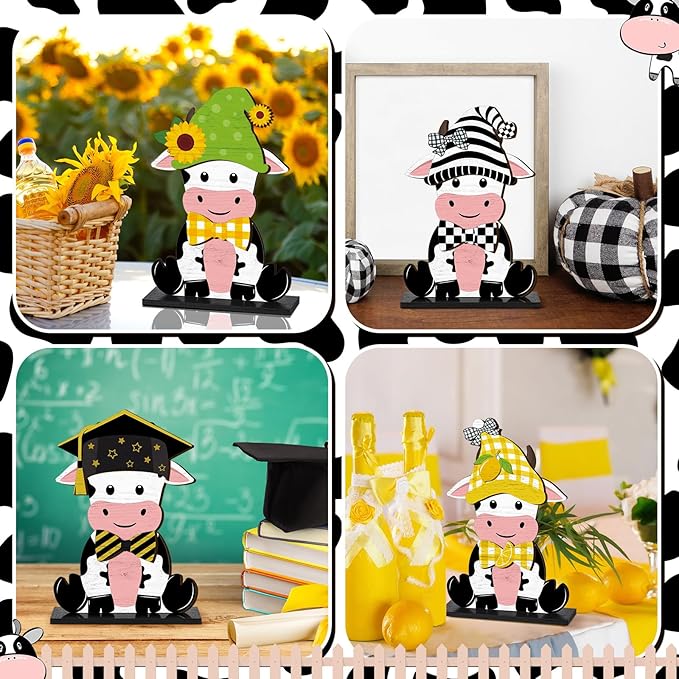 42 Pcs Small Interchangeable Cinco De Mayo Cow Figurine Farmhouse Holiday Cow Office Decor Seasonal Sign Desk Accessories Mexican Tier Tray Home Decoration Wood Welcome Ornament Gift