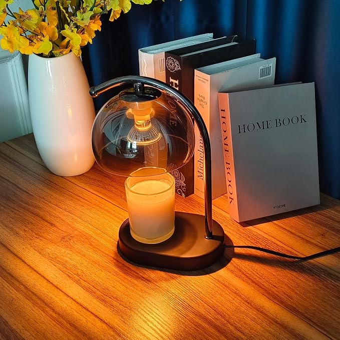 FCTWAKS Mid Century Somky Gray Glass Candle Warmer Lamp with Timer & Dimmer, Mothers Day Birthday Gifts for Women Mom, House Warming Gifts New Home, Wax Warmer Lamp for Bedroom Decor with 2 Bulbs