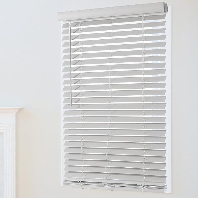 Cordless Room Darkening Plantation Blind - 30 Inch Width, 64 Inch Length, 2" Vinyl Slat Size - Grey - GII Madera Falsa Faux Wood, Light Filtering Horizontal Windows Blinds by Achim Home Decor