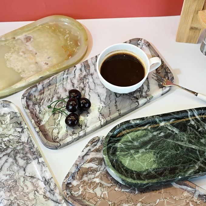Marble Tray for Kitchen Counter,Stone Tray for Bathroom Countertop,Coffee Table,Vanity Decor Trays,Small Dresser Storage for Perfumes,Candles,Jewelry(Violet)