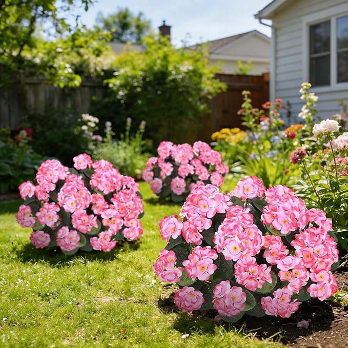 Ouddy Decor Artificial Geranium Flowers for Outdoors, Fake Silk Flowers UV Resistant Faux Geraniums for Vase Planter Garden Patio Balcony Porch Indoor Outdoor Spring Summer Home Decor, 6 Pcs Pink