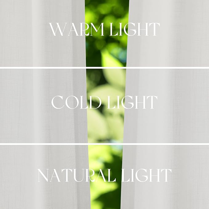 Jowels Off White Linen Curtains 108 Inch Long 2 Panels for Living Room | Light Filtering Semi Sheer Curtain, Back Tab Pocket Pleated Look, Boho Farmhouse Textured Privacy Drapes for Bedroom Window