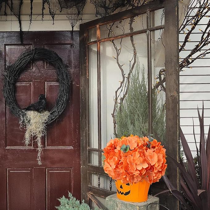 AVIVIHO 65pcs Fake Flowers Orange Hydrangea Artificial Flowers Bulk (Not Squished, No Steaming Need) Silk Flowers with Stems for Wedding Decor,Home,Baby Shower,Table Centerpieces Decoration