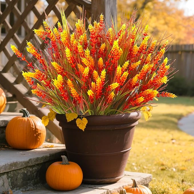 TSTWETO Artificial Plants Outdoor, 20 Pcs Fake Mums Flowers UV Resistant Outdoor Plants, Artificial Fall Flowers Plastic Faux Plants Shrubs for Home Porch Garden Yard Window Box