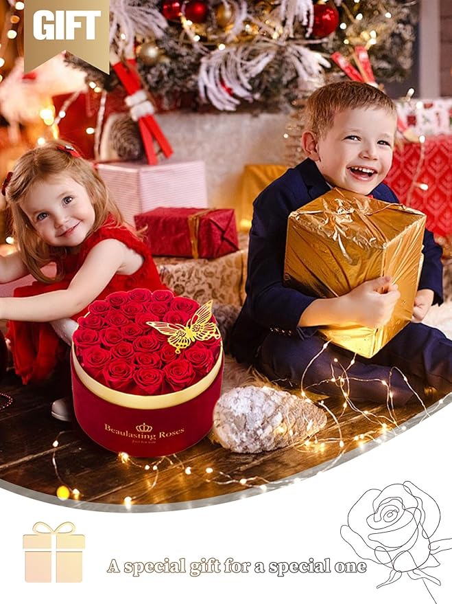 Beaulasting 27-Piece Forever Flowers Roses in a Box Preserved Roses for Her Mother's Day Birthday Flowers for Her Mom Women Wife Valentine's Day (Red)