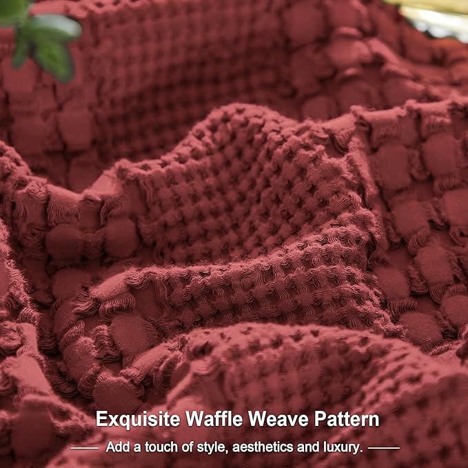 PHF Waffle Weave Pillow Shams Queen Size, 2 Pack 100% Cotton Pillowcases 20" x 30", No Insert, Soft & Breathable Aesthetic Woven Pillow Case Covers for Bedroom Decor, Wine Red
