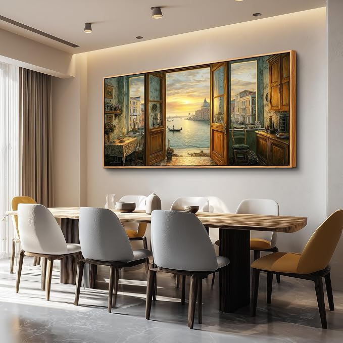 XIGUANGART Extra Large Framed Canvas Wall Art- Vintage Decor, Landscape Wall Art, Venice Grand Canal Art, Modern Farmhouse Decor, Cottagecore Living room Bedroom Bathroom Office Home Decorations