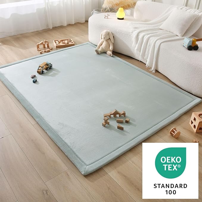 Hakuna Matte CloudSoft Baby Play Mat for Floor 60" x 80" Green – Coral Velvet Memory Foam Rug for Crawling & Cozy Play – Non-Slip, Water-Resistant, Easy-CareTummy Time Mat, Playmat for Playpen