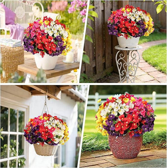 trytuny 20 Pcs Artificial Flowers for Outdoor, UV Resistant Realistic Pansies Fake Flowers for Indoor and Outdoor Garden, Porch, Patio, Window Box Decor All Year Round