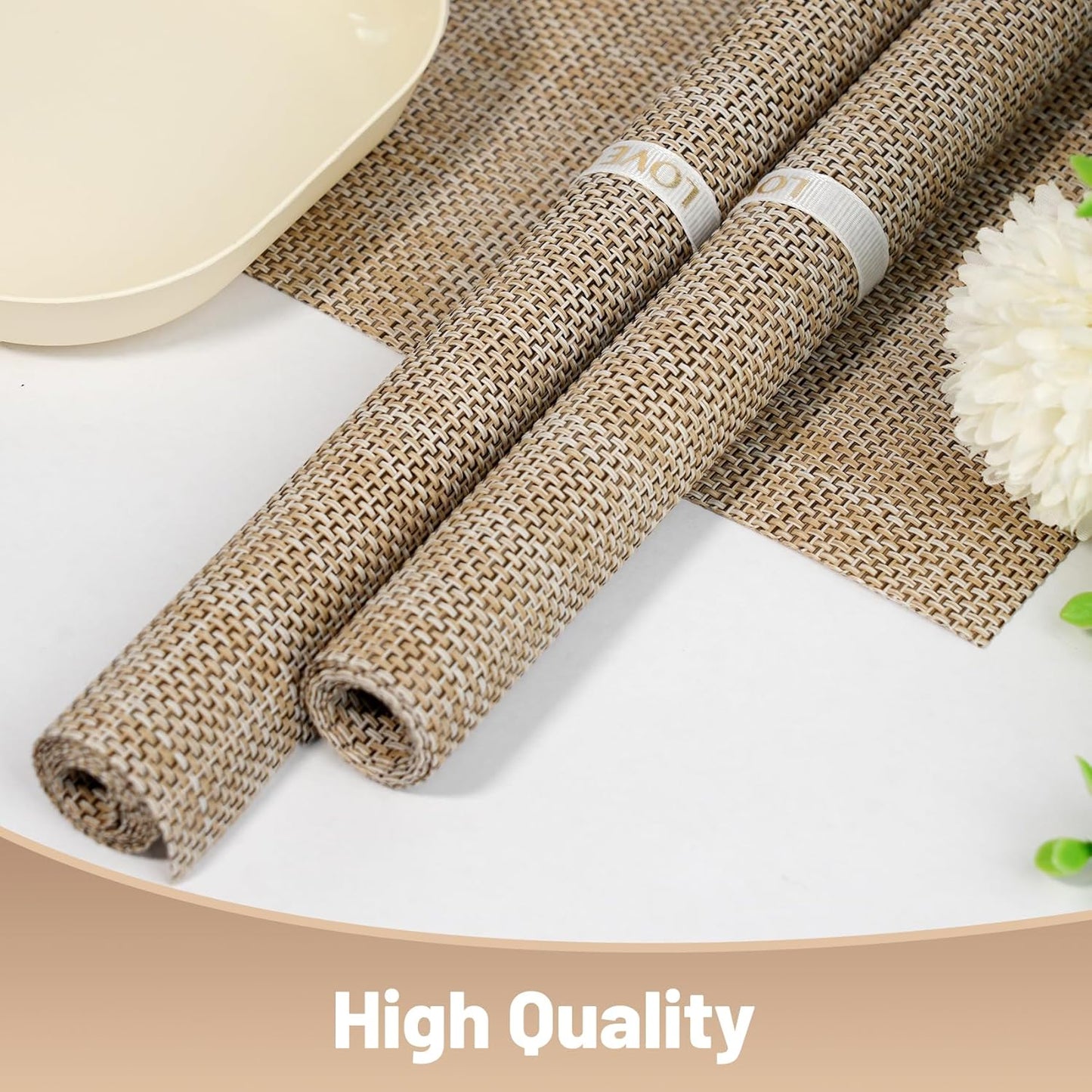 Placemats Set of 12,Non-Slip PVC Weave Table Mats Easy to Clean,Heat Resistant Place Mats for Kitchen Dining Table Decoration Indoor Outdoor,Beige