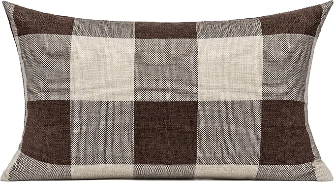 VAKADO 12x20 Inch Set of 2 Buffalo Plaids Decorative Throw Pillow Cases Farmhouse Retro Checkers Lumbar Rectangle Cushion Covers Home Decor for Sofa Couch, Brown/Coffee