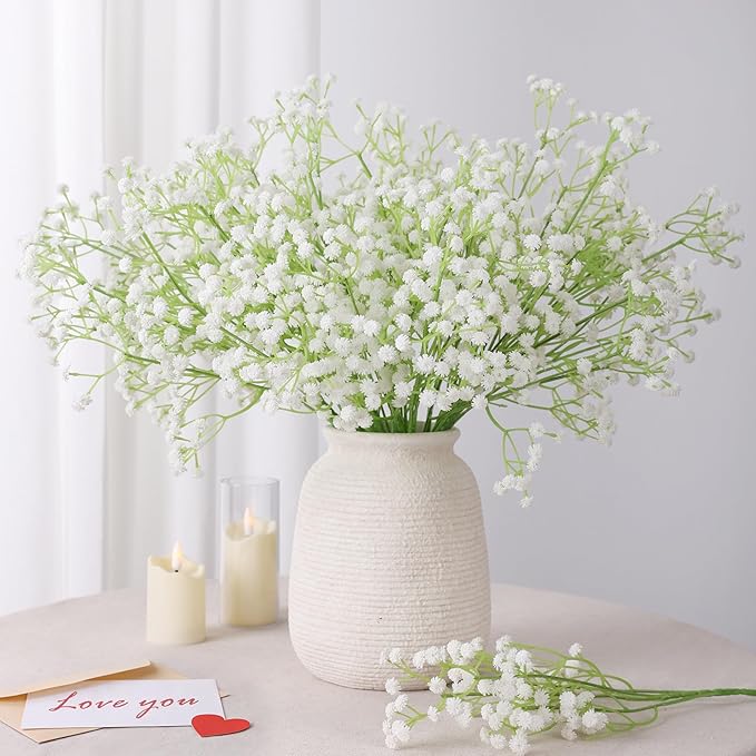 Babys Breath Artificial Flowers, 30 pcs White Flowers Artificial Real Touch Faux Flowers Bouquet Look Real Fake Flowers for Wedding Party Home Garden Tables Centerpieces Office Arrangements Decoration