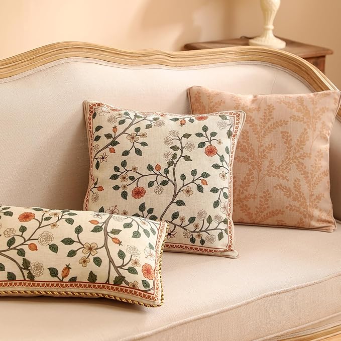 ISAENNE Designer Elegant Linen Throw Pillow Cover,Set of 2,18"x18"-Flora A | French Square Decor Pillow Cover,Concealed Zipper Design,Floral Pattern,Sofa,Bedroom,Living Room,Lounge Chairs